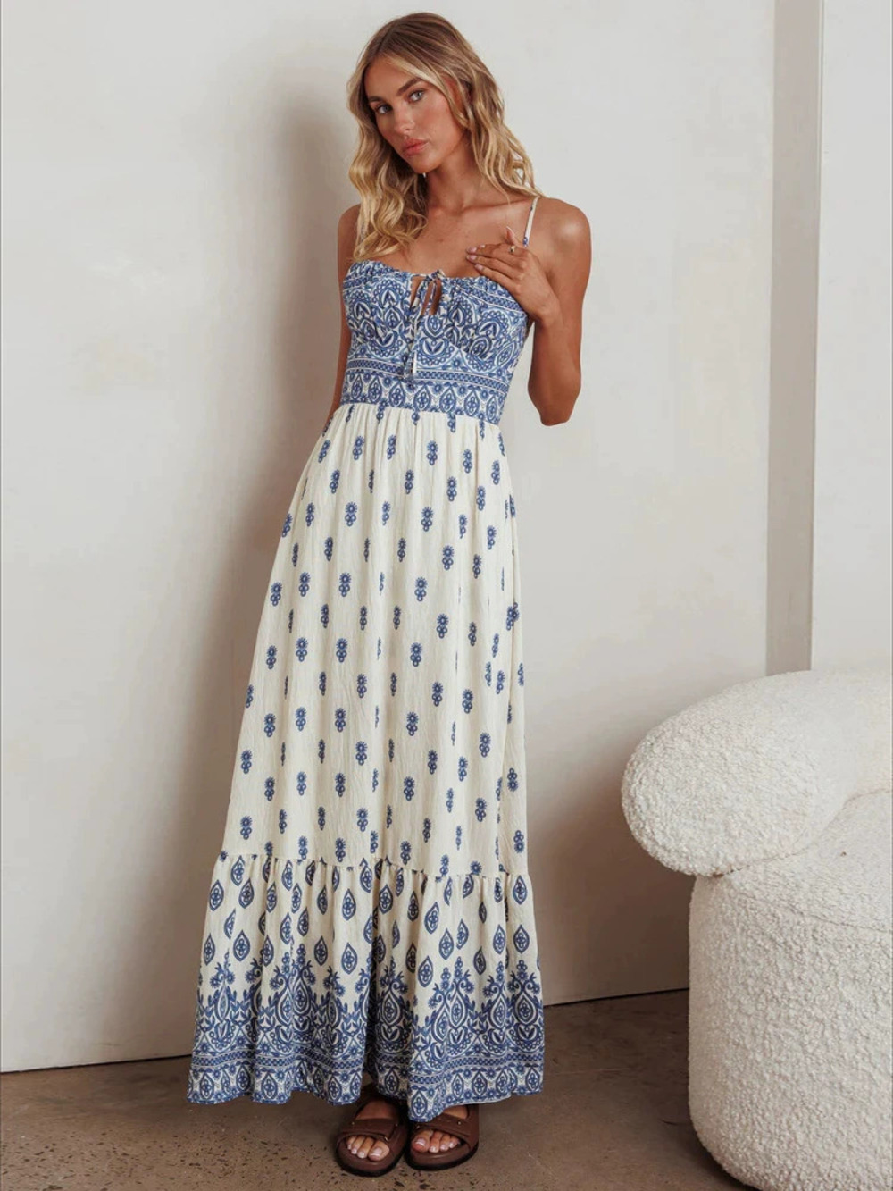 ZARA Womens Casual Ethnic Backless High Waist Strappy Maxi Dress Beach Vacation